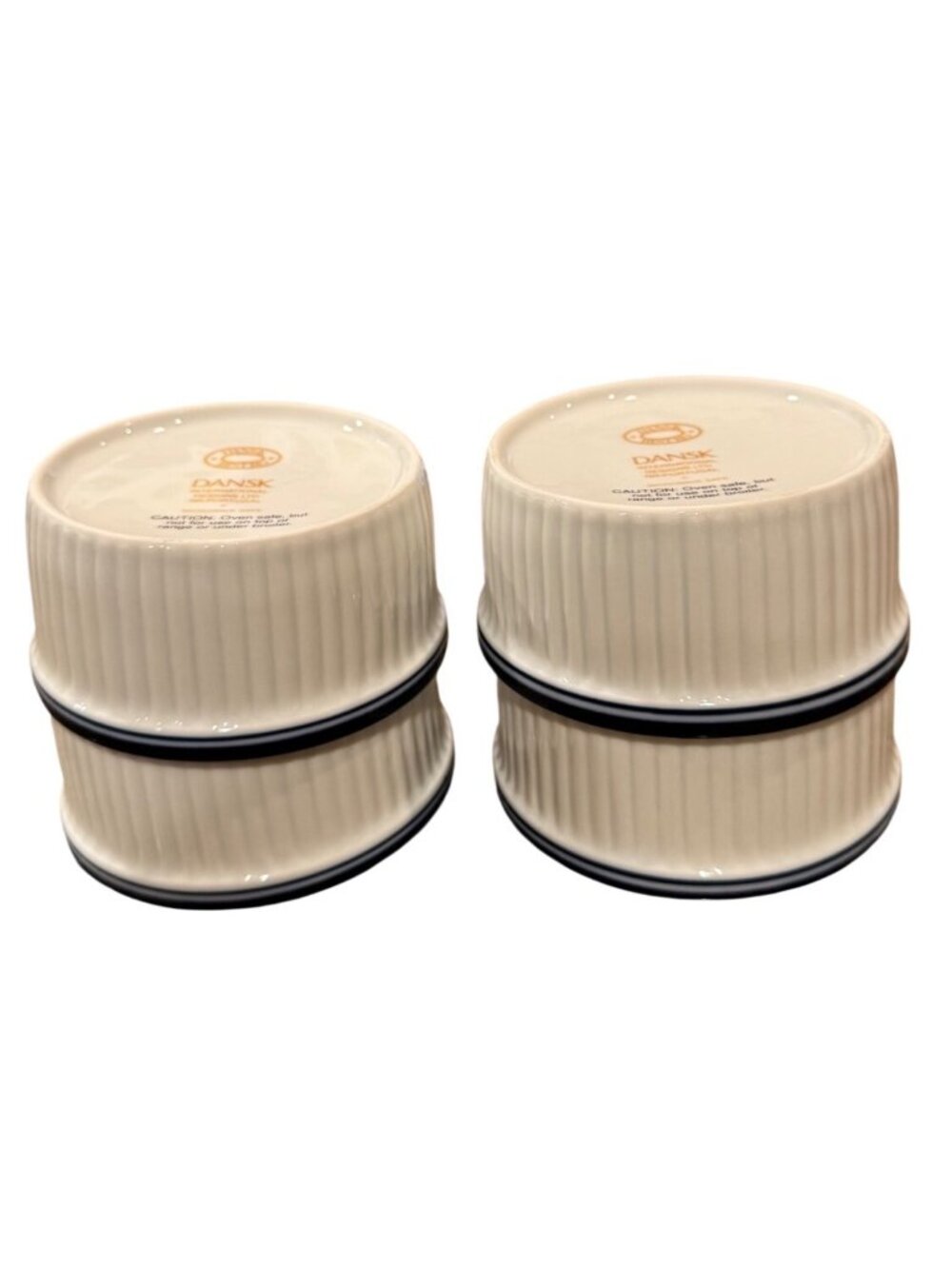 Dansk Bistro Ceramic Bakeware Ramekins White W/ Blue Rim 4-Inch Set Of 4 Baking - Picture 10 of 11